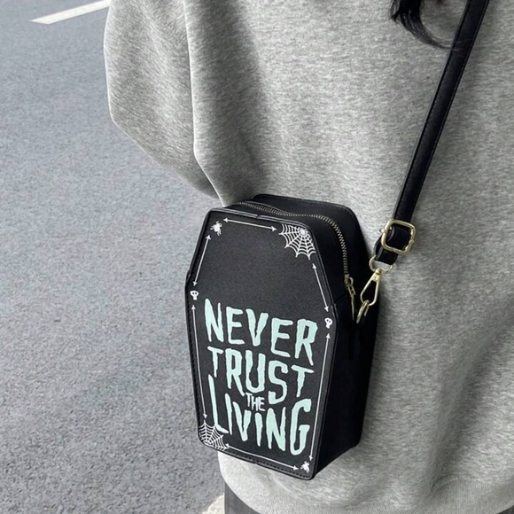 Handbags - Black Crossbody Bag with White Print